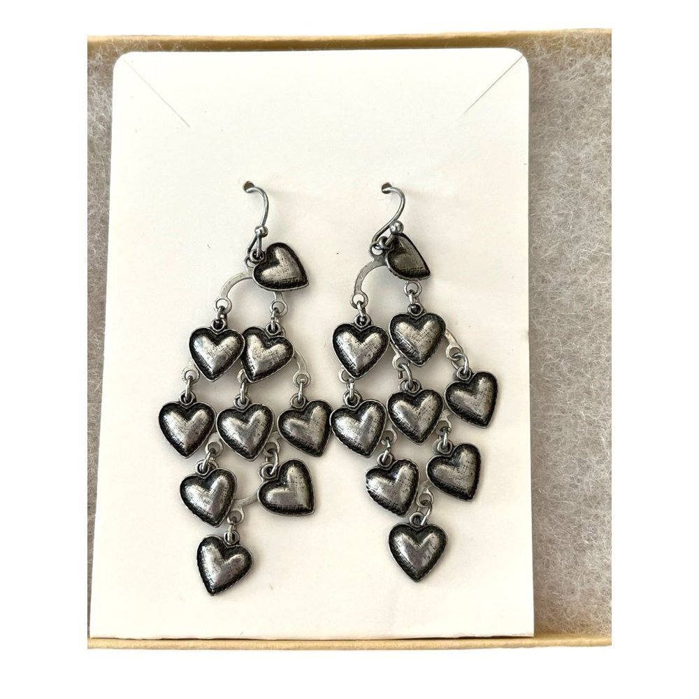 Silver Tone‎ Heart Chandelier Earrings Dangle Love Valentine's Day Gift